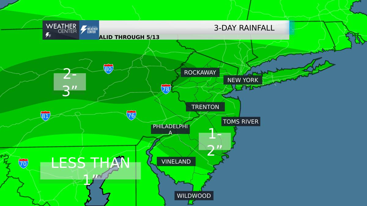 Three-day rainfall totals map